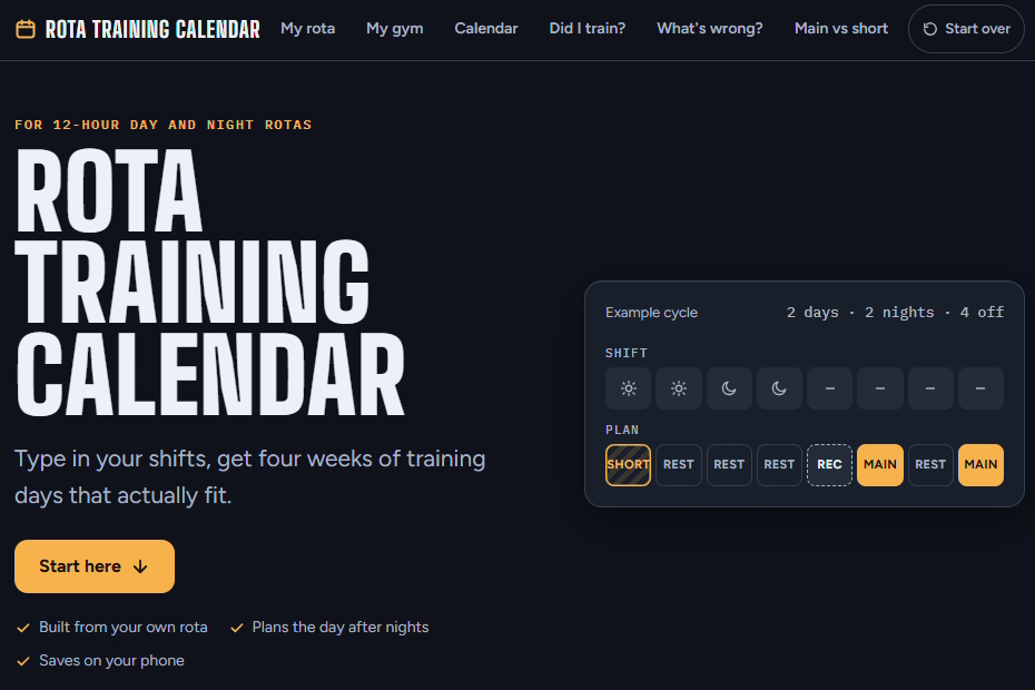 Rota Training Calendar: Front page