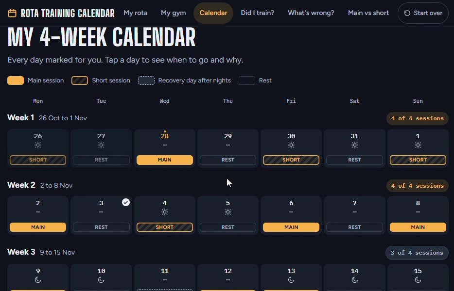 Rota Training Calendar: Your 4-week calendar