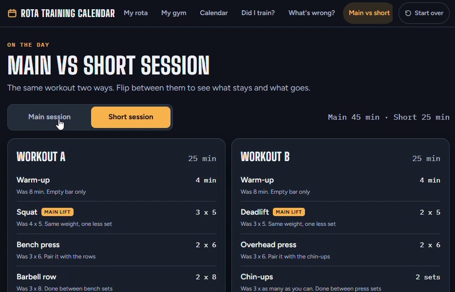 Rota Training Calendar: Main or short session